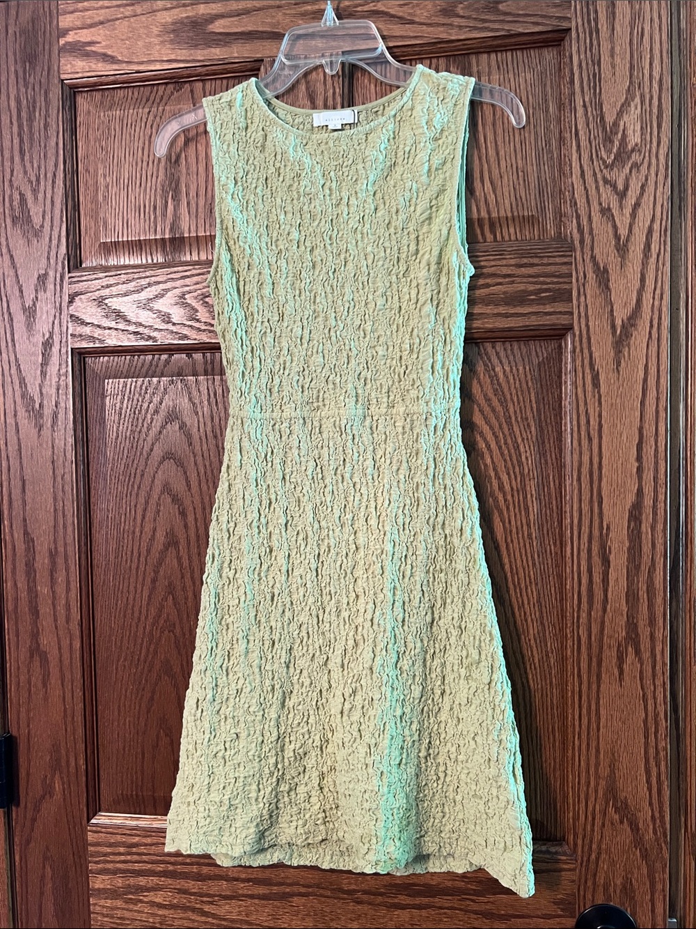 Textured Light Green Sleeveless Mini Dress